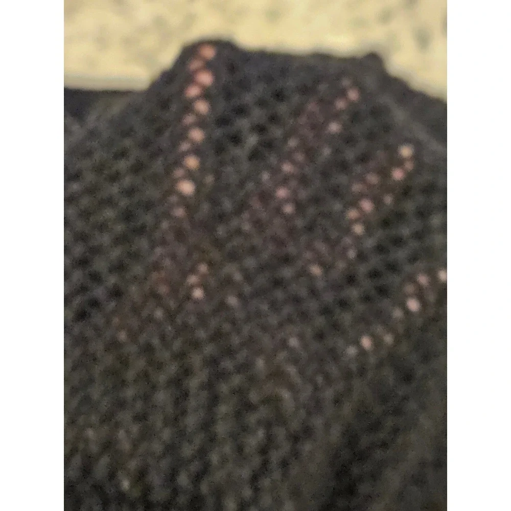 White House Black Market Black Open Knit Crochet Sweater Dolman Sleeve Large